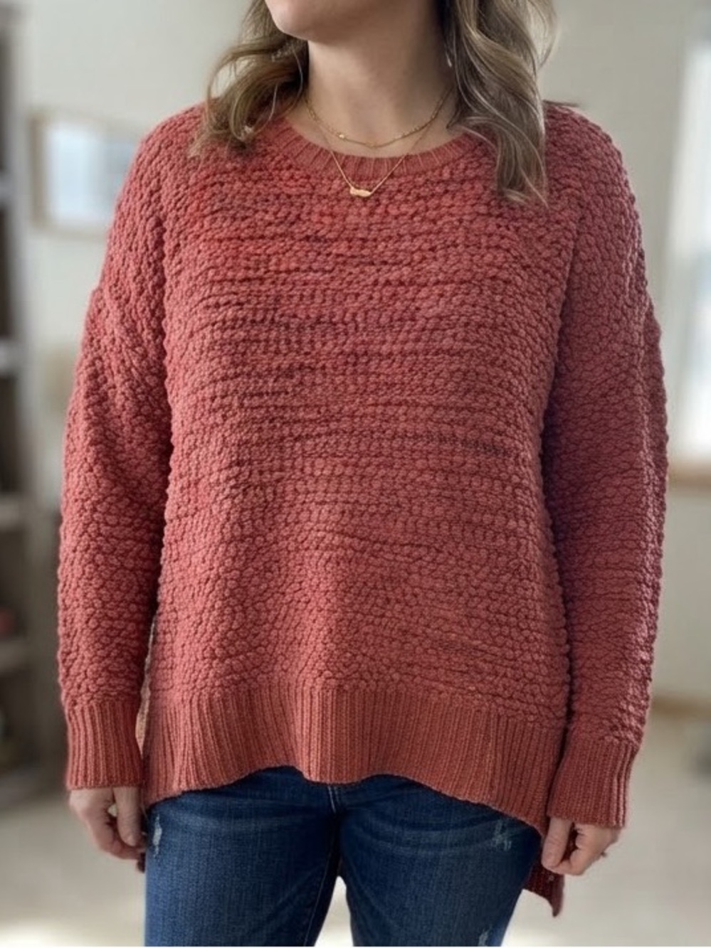 KEREN hart Textured Crewneck Sweater - Rust